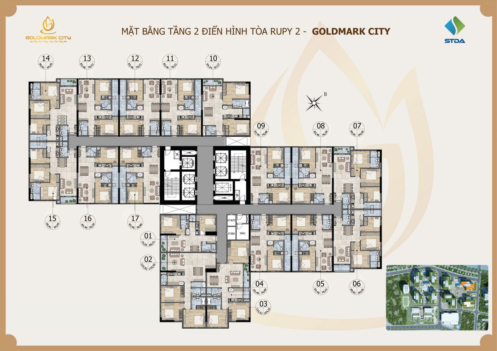 mặt bằng tòa ruby 2 goldmark city